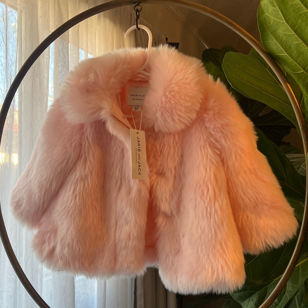 Janie and Jack pink faux fur coat BNWT